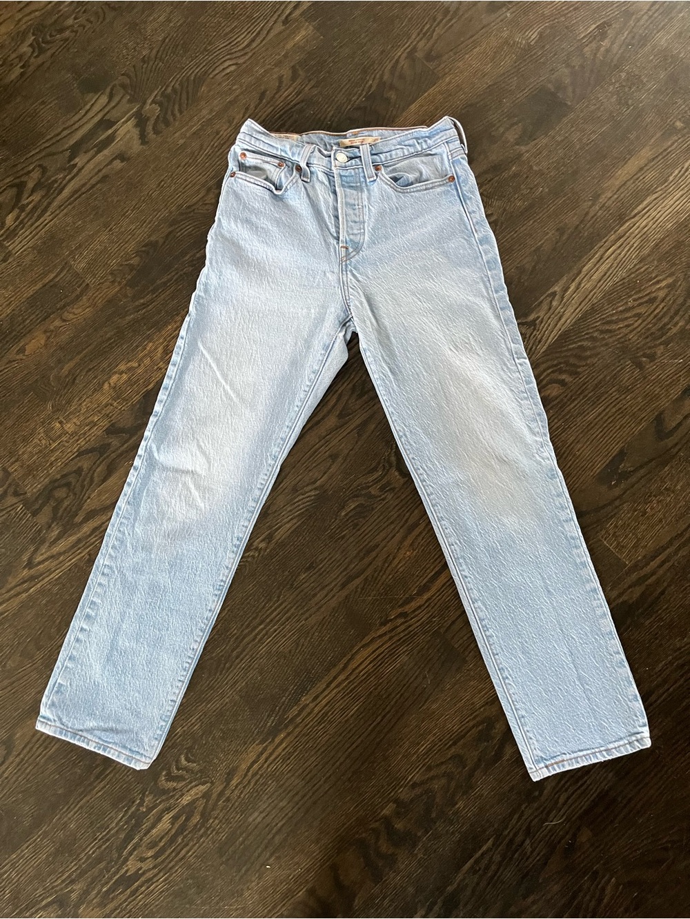 Levi's Light Blue Wedgie Straight High Rise Textured Denim Jeans Size 25